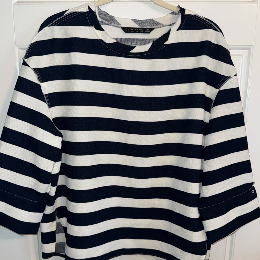 Zara‎ Navy and White Striped Blouse